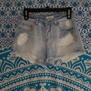 Light Blue Distressed Jean Shorts